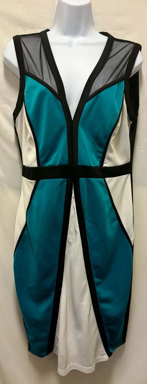 Fashion to Figure Teal Colorblock Mesh Bodycon Dress Size 1